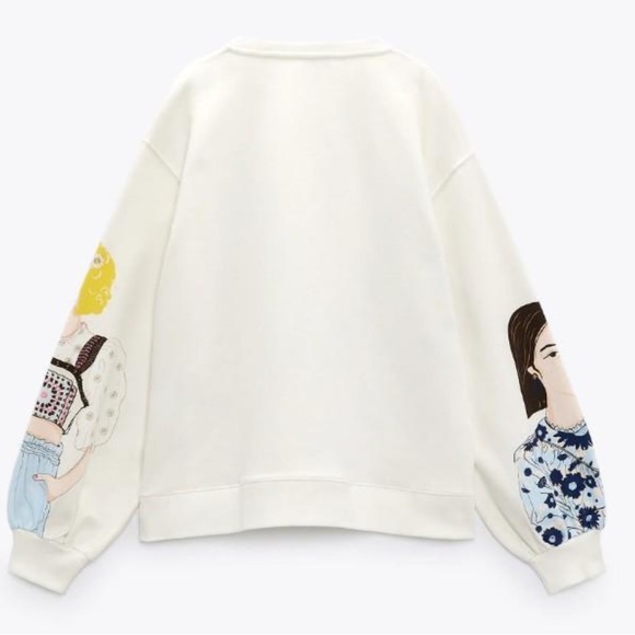 ZARA Blogger Fave Ecru Multi Girls Print Sweatshirt $59.90 EUC S Rare HTF - Picture 15 of 16